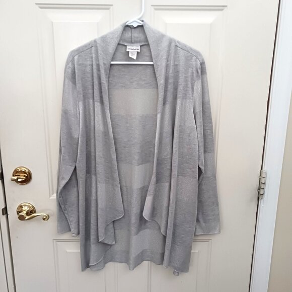Chico's 3 Size XL Cardigan Gray Silver Stripe Open Front Lightweight Woman - Picture 1 of 4